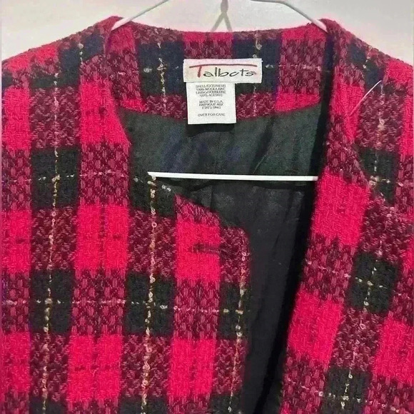VINTAGE TALBOTS WOMAN PLAID wool BLAZER IN RED tweed - Picture 4 of 4
